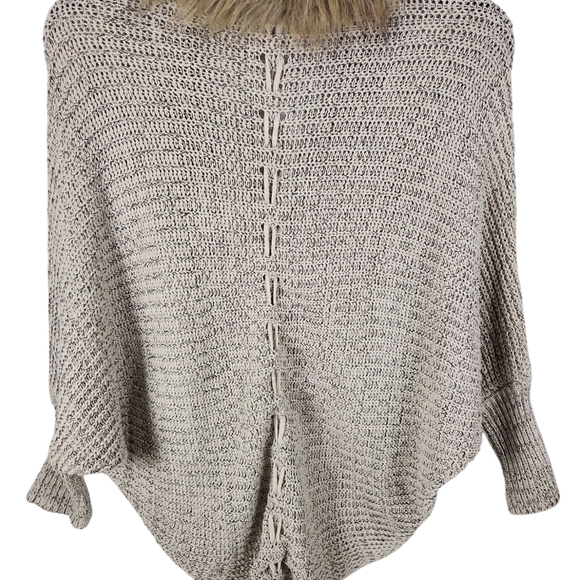 NWOT, Military Hippie, Taupe Open Wrap Cardigan, Faux Fir trim, lace up back, OS - Picture 3 of 5